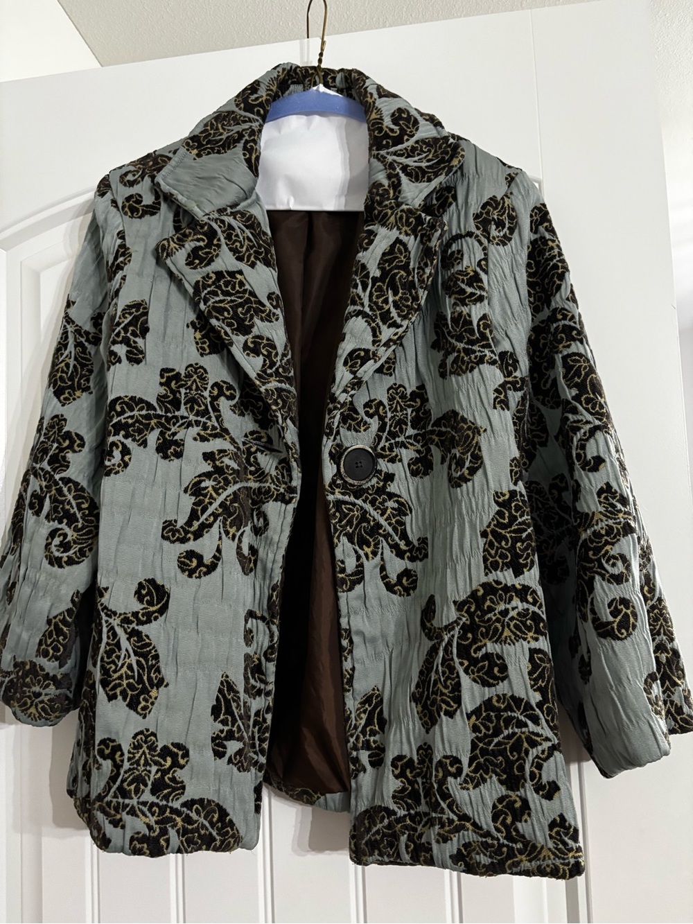 Women's Brown and blue Floral Burnout Jacket - painted pony